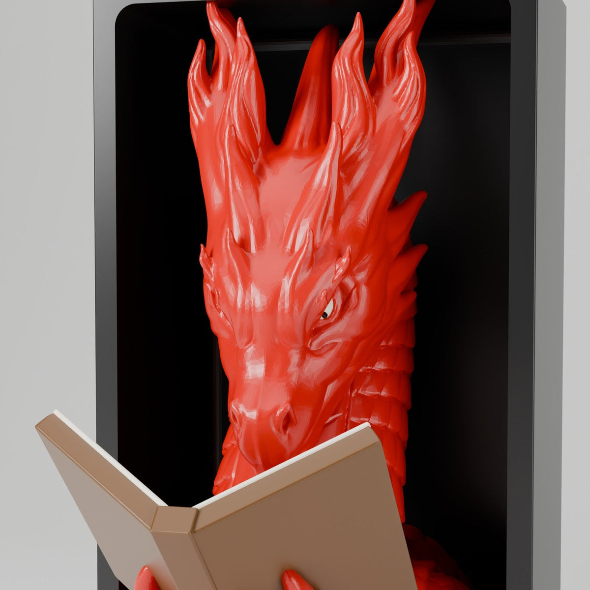 Flamewing Dragon Reader Book Nook – Dragon Reading a Book in a Bookshelf Insert - Northern Foundry