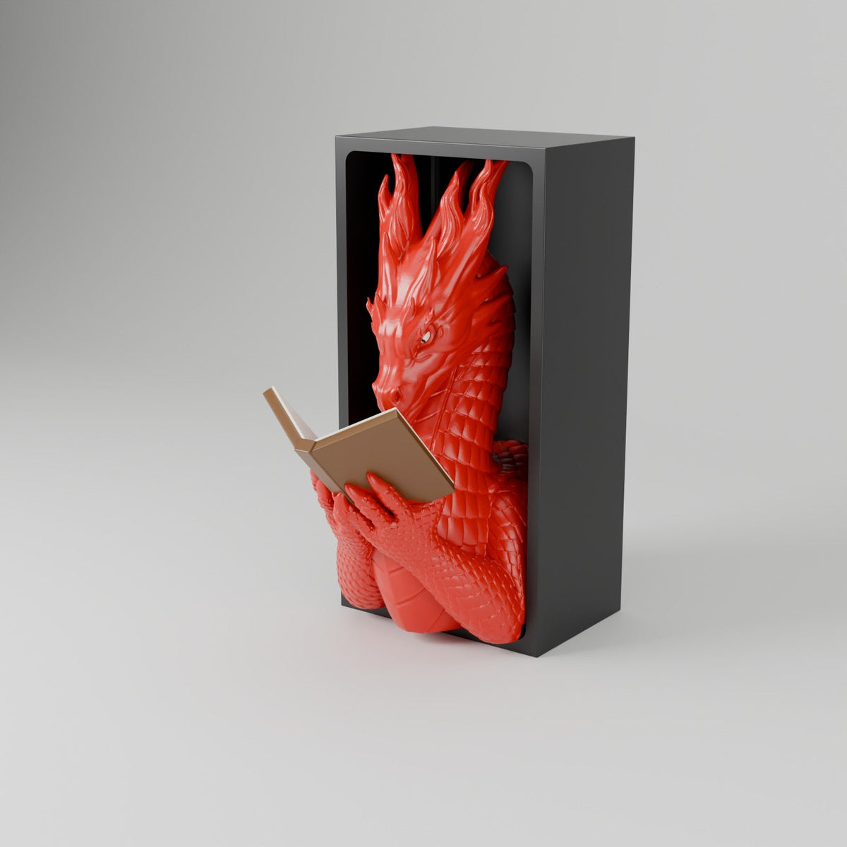 Flamewing Dragon Reader Book Nook – Dragon Reading a Book in a Bookshelf Insert - Northern Foundry