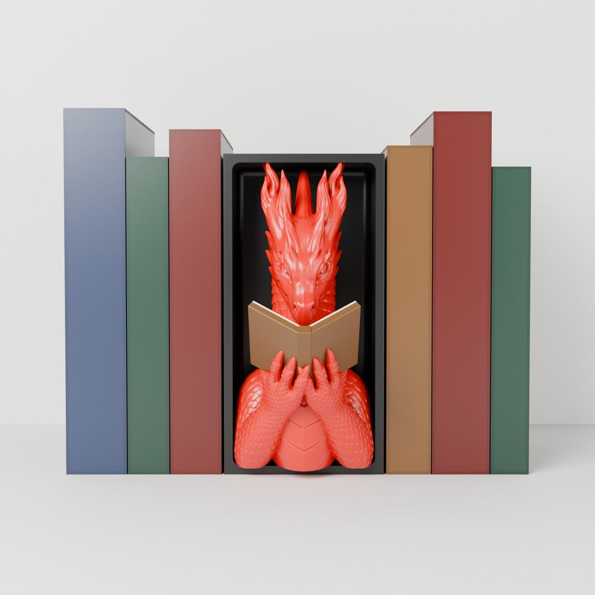 Flamewing Dragon Reader Book Nook – Dragon Reading a Book in a Bookshelf Insert - Northern Foundry