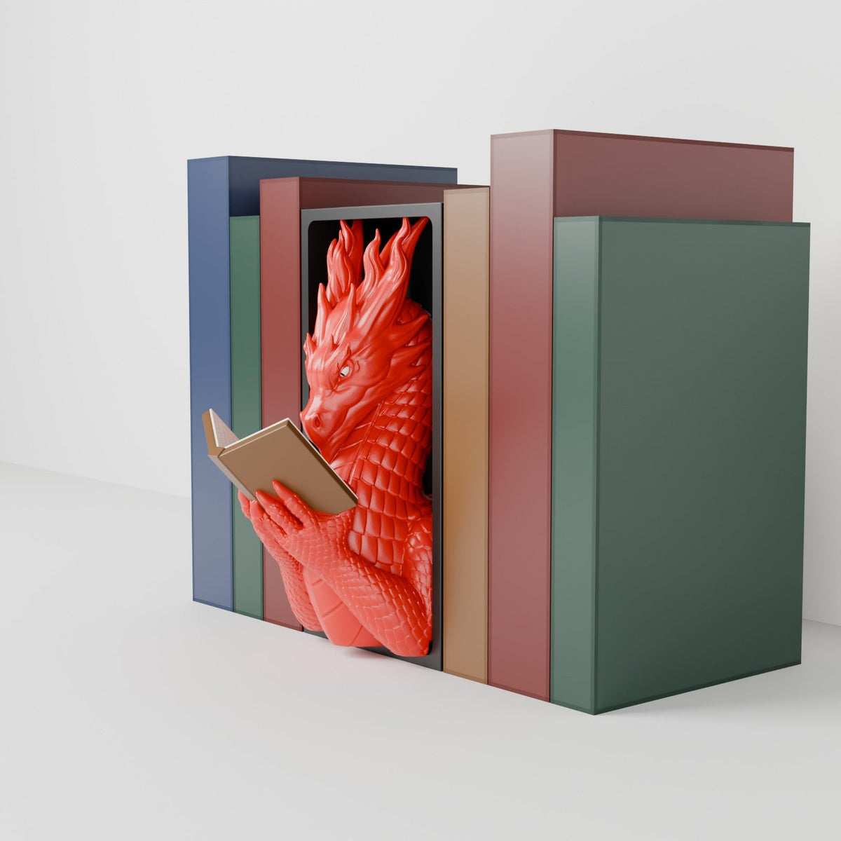 Flamewing Dragon Reader Book Nook – Dragon Reading a Book in a Bookshelf Insert - Northern Foundry