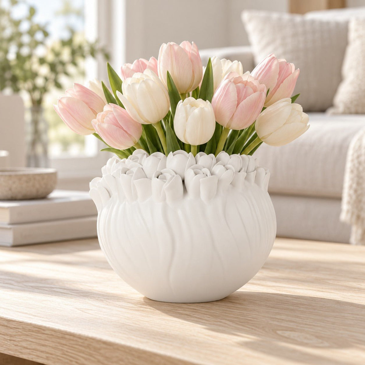 Floris Tulip Bowl Vase – Sculpted Tulip Bud Rim Vase - Northern Foundry