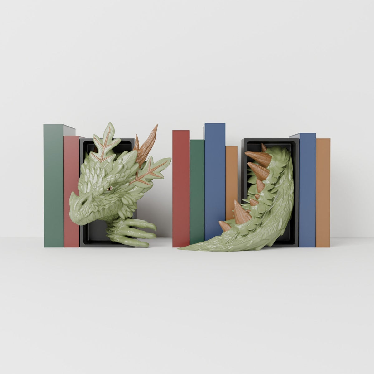 Forest Dragon Book Nook – Woodland Dragon Head or Tail Bursting from Your Bookshelf - Northern Foundry