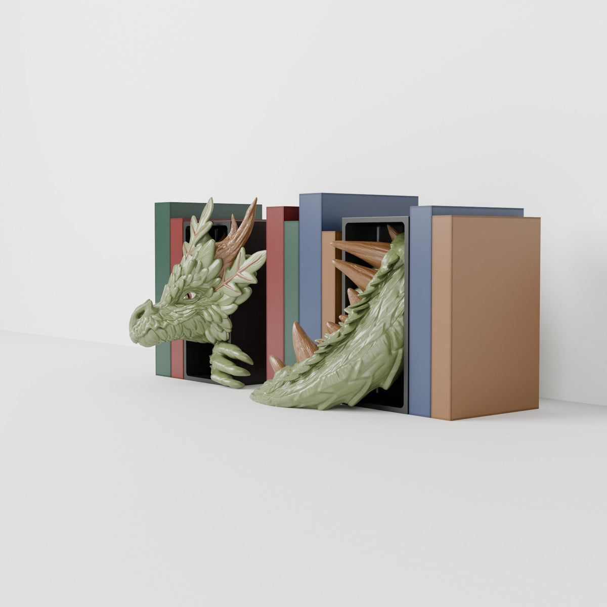 Forest Dragon Book Nook – Woodland Dragon Head or Tail Bursting from Your Bookshelf - Northern Foundry