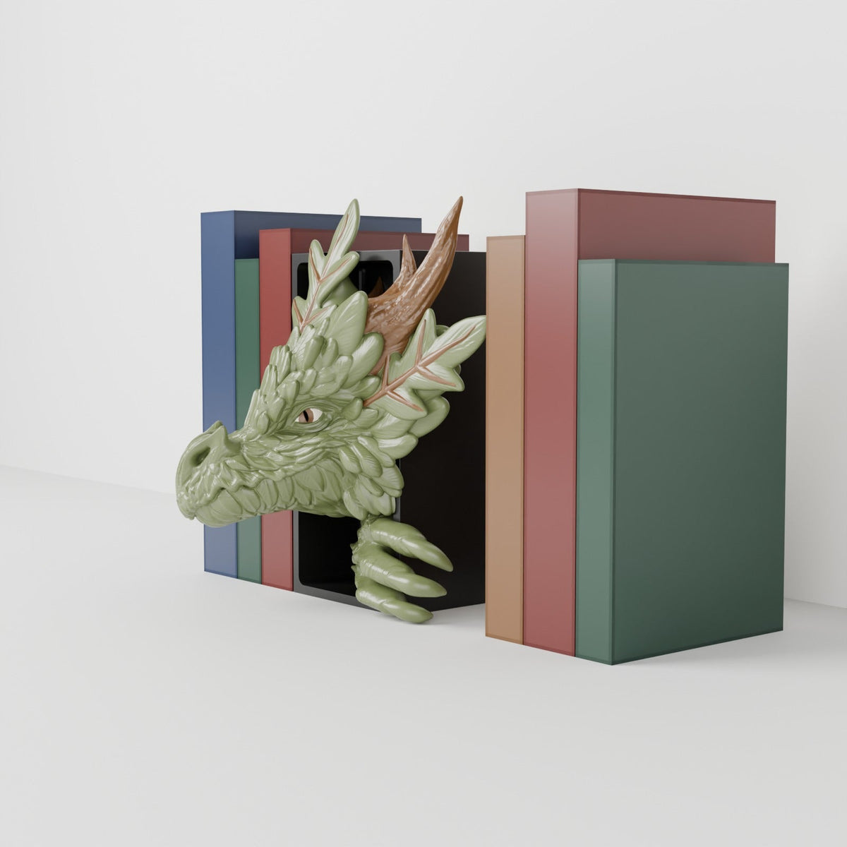 Forest Dragon Book Nook – Woodland Dragon Head or Tail Bursting from Your Bookshelf - Northern Foundry