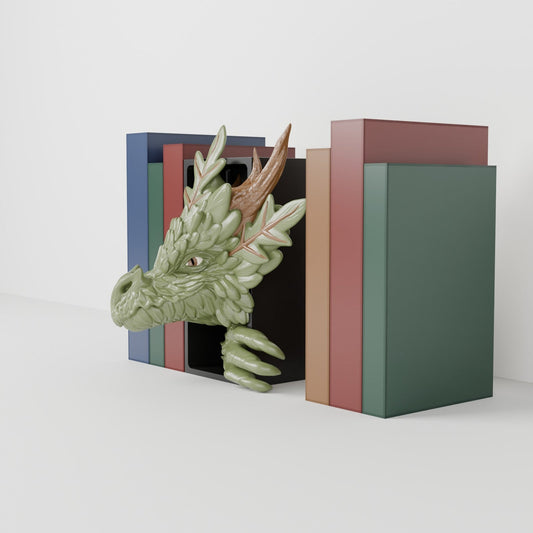 Forest Dragon Book Nook – Woodland Dragon Head or Tail Bursting from Your Bookshelf - Northern Foundry