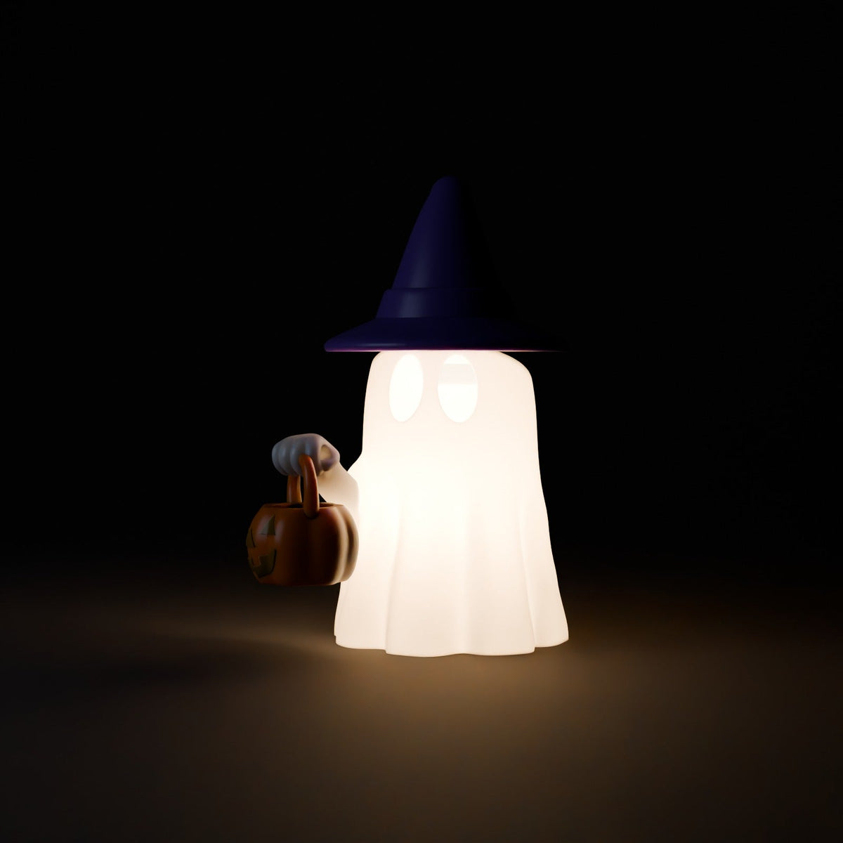 Ghost Lamp with Hat – Cute Halloween Ghost Tealight Holder with Pumpkin Bucket - Northern Foundry