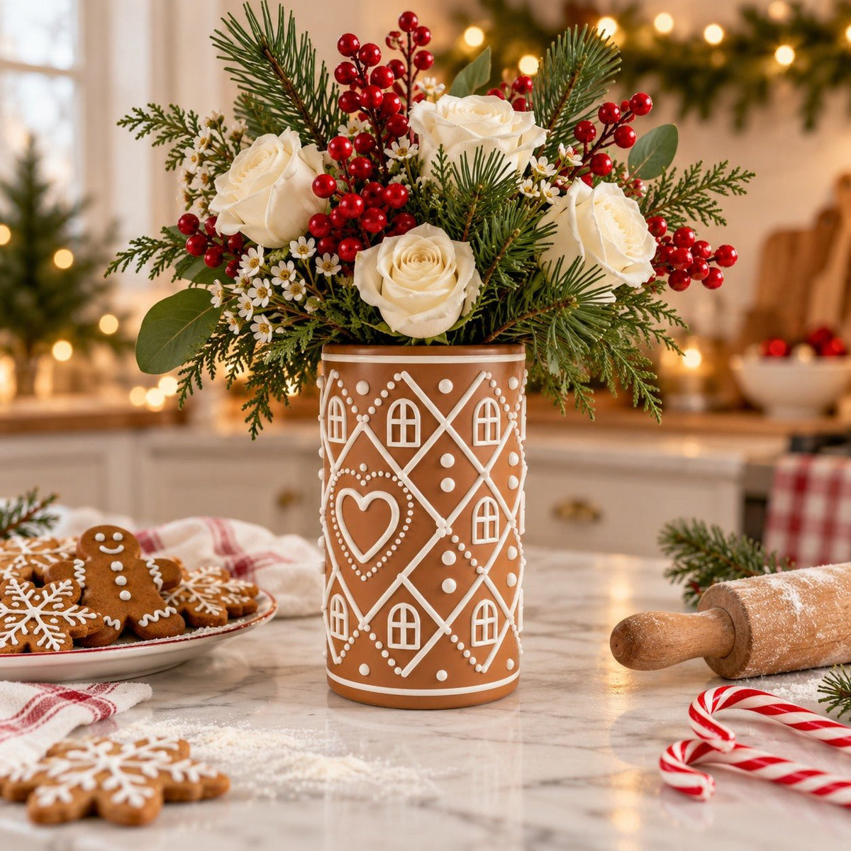 Gingerbread House Vase – Iced Cookie Christmas Flower Vase - Northern Foundry