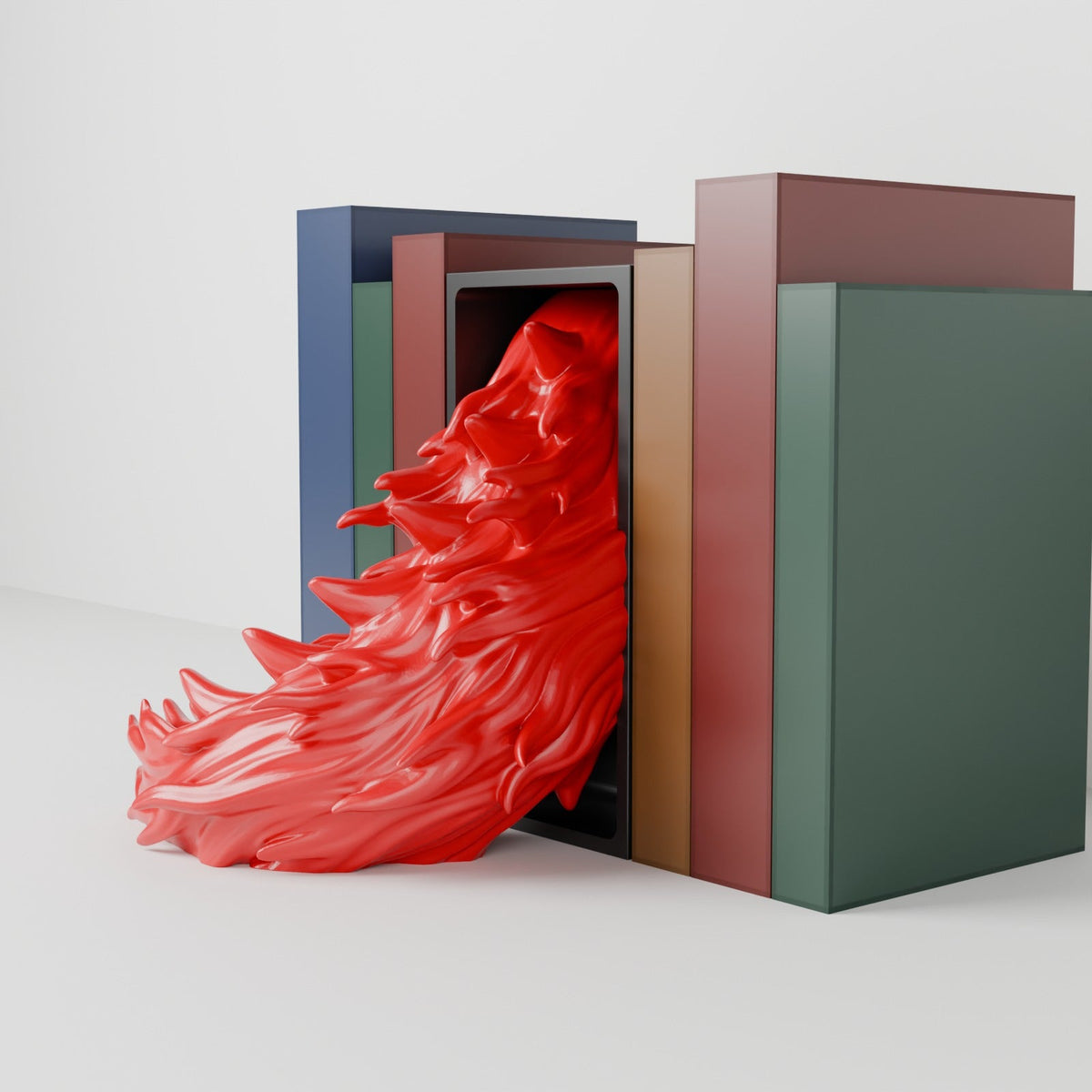 Inferno Dragon Book Nook – Fire Dragon Head or Tail Bursting from Your Bookshelf - Northern Foundry