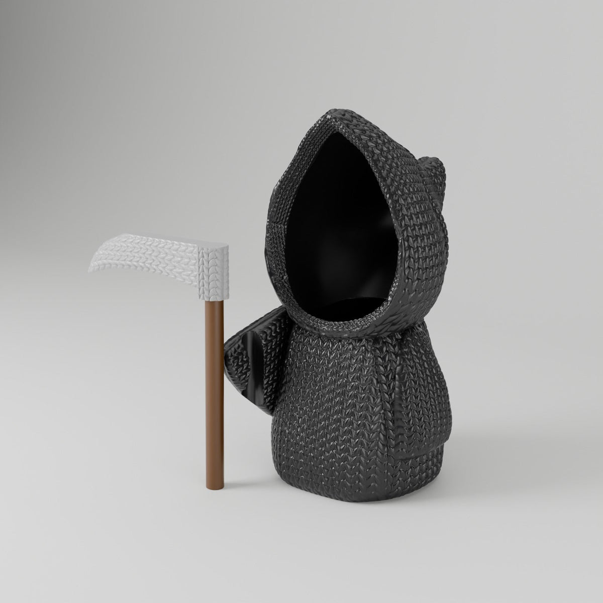 Knitted Grim Reaper Figurine – Cute Halloween LED Candle Holder with Scythe - Northern Foundry