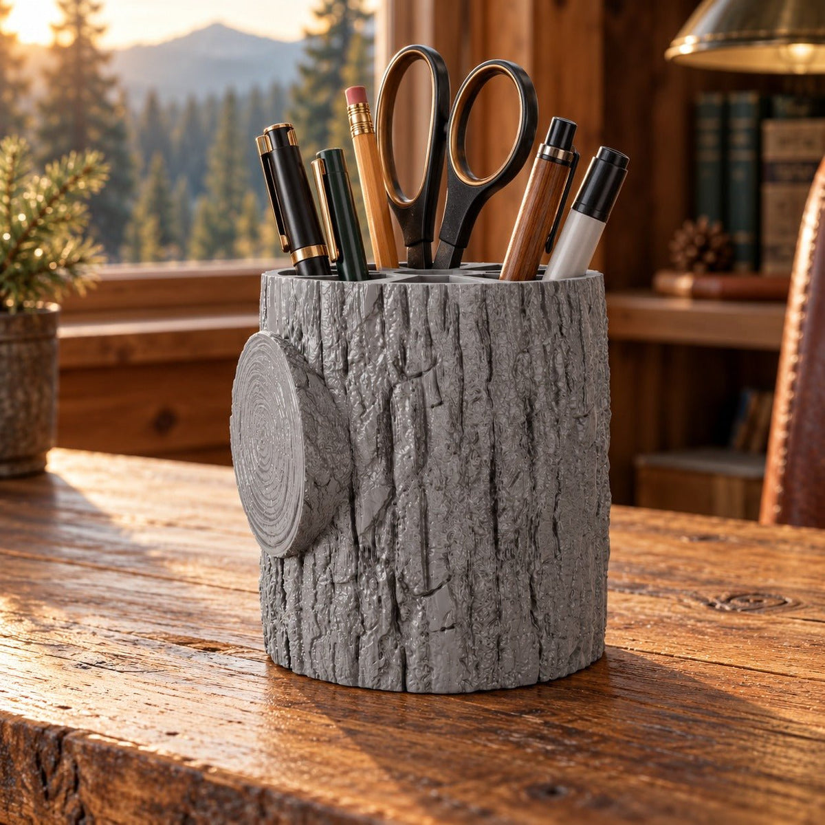 Log Pen Holder – Tree Bark Desk Organizer with Compartments - Northern Foundry