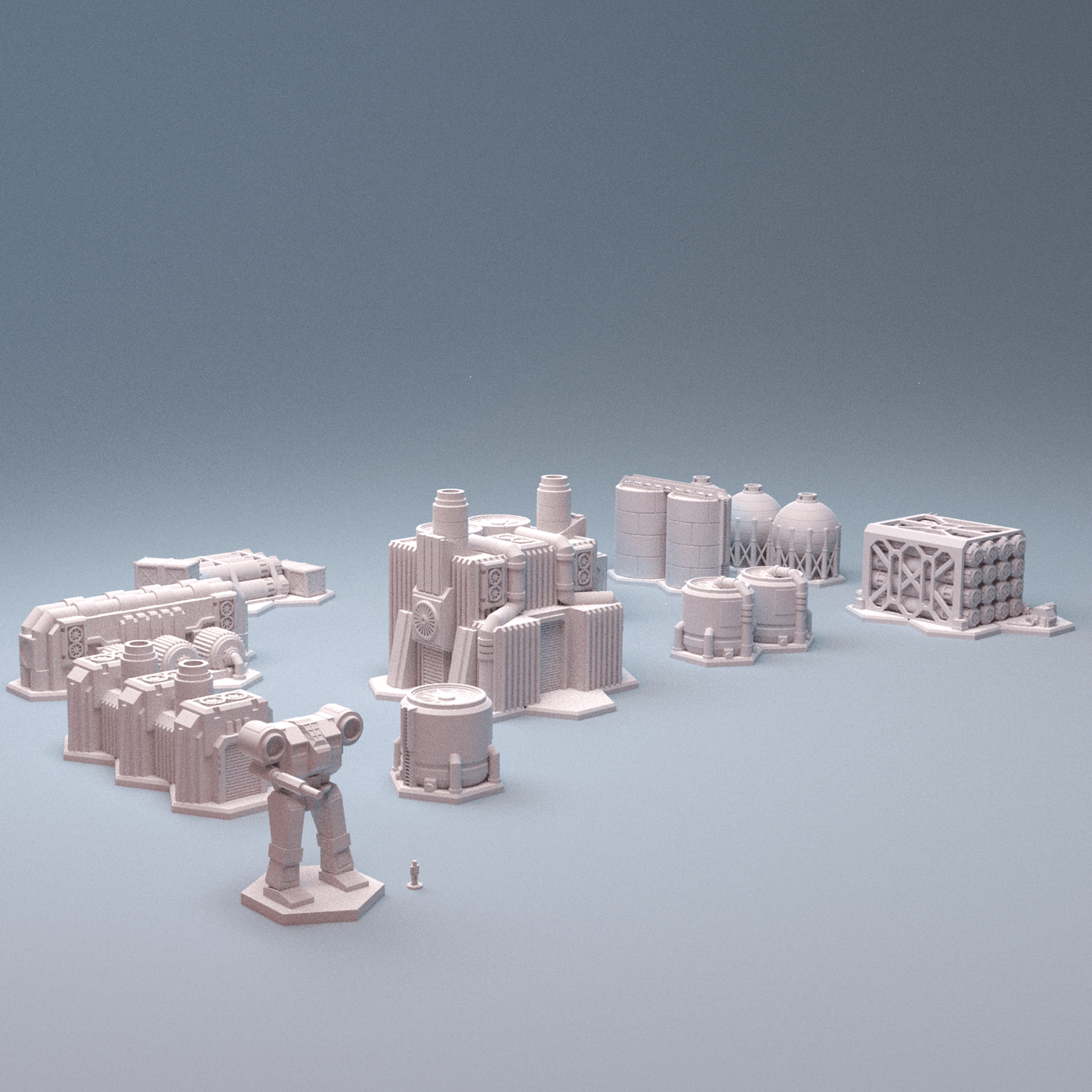 Mecha City Industrial Quarter – 6mm Sci-Fi Factory, Power Plant, Airbase &amp; Hangars Bundle - Northern Foundry