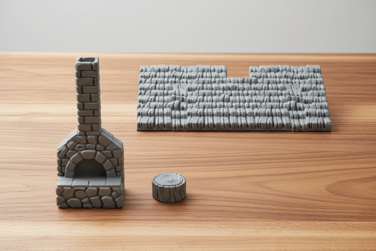 Medieval Village Blacksmith Shop — Removable Roof Terrain with Forge Interior — RPG Scenery