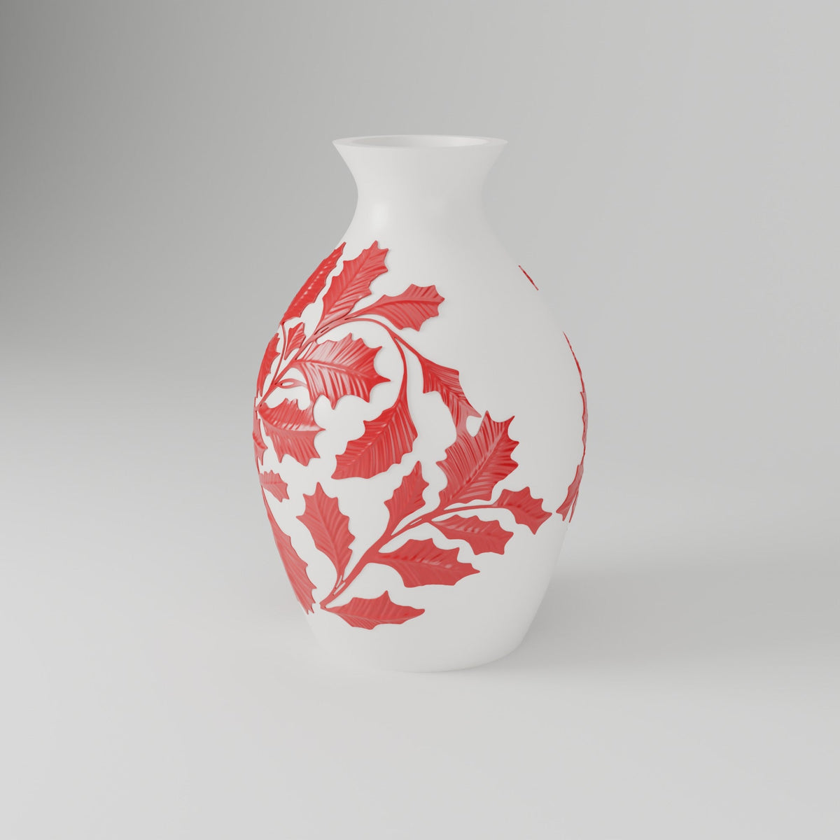 Merry Bloom Holly Vase – White Vase with Red Holly Leaves - Northern Foundry