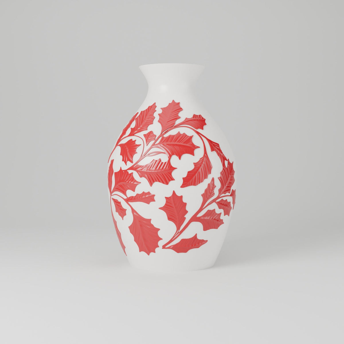 Merry Bloom Holly Vase – White Vase with Red Holly Leaves - Northern Foundry