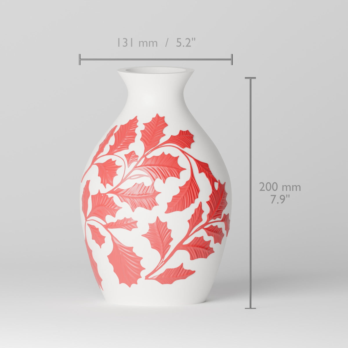 Merry Bloom Holly Vase – White Vase with Red Holly Leaves - Northern Foundry