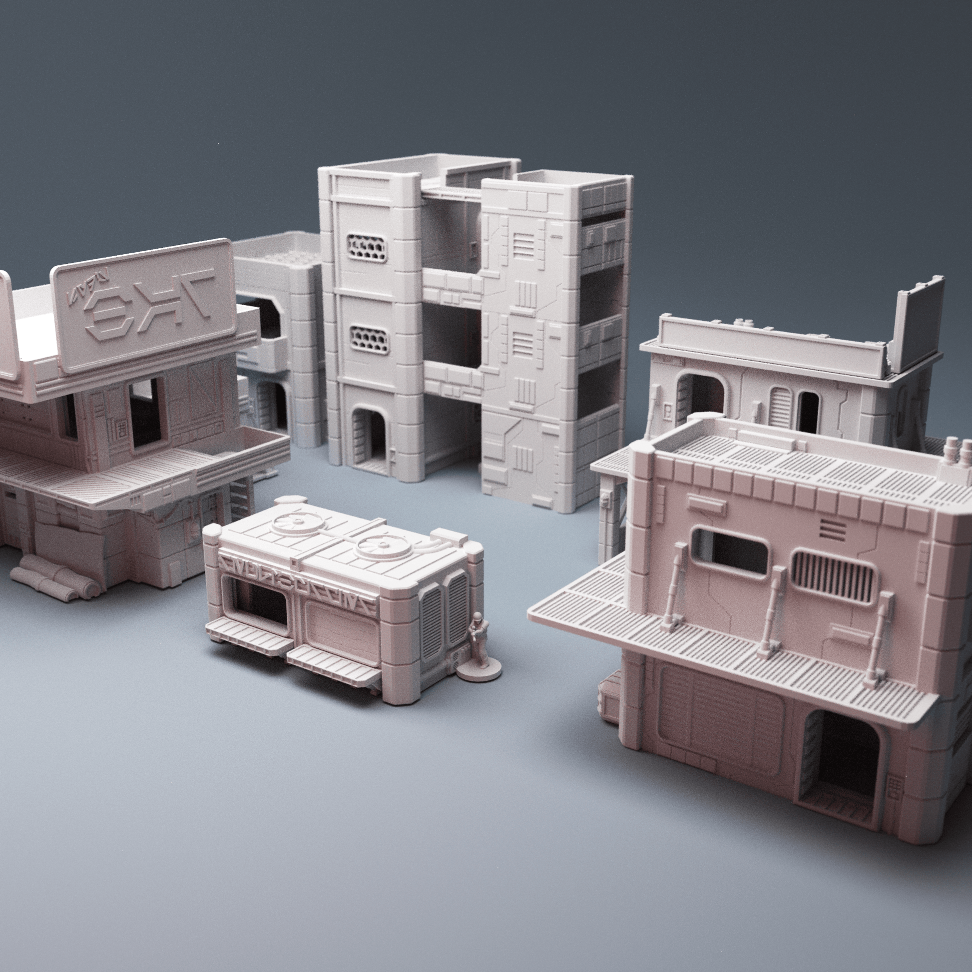 MidRim City Phase 2 Bundle – 6 Sci-Fi Buildings with Interiors (28mm/34mm) - Northern Foundry