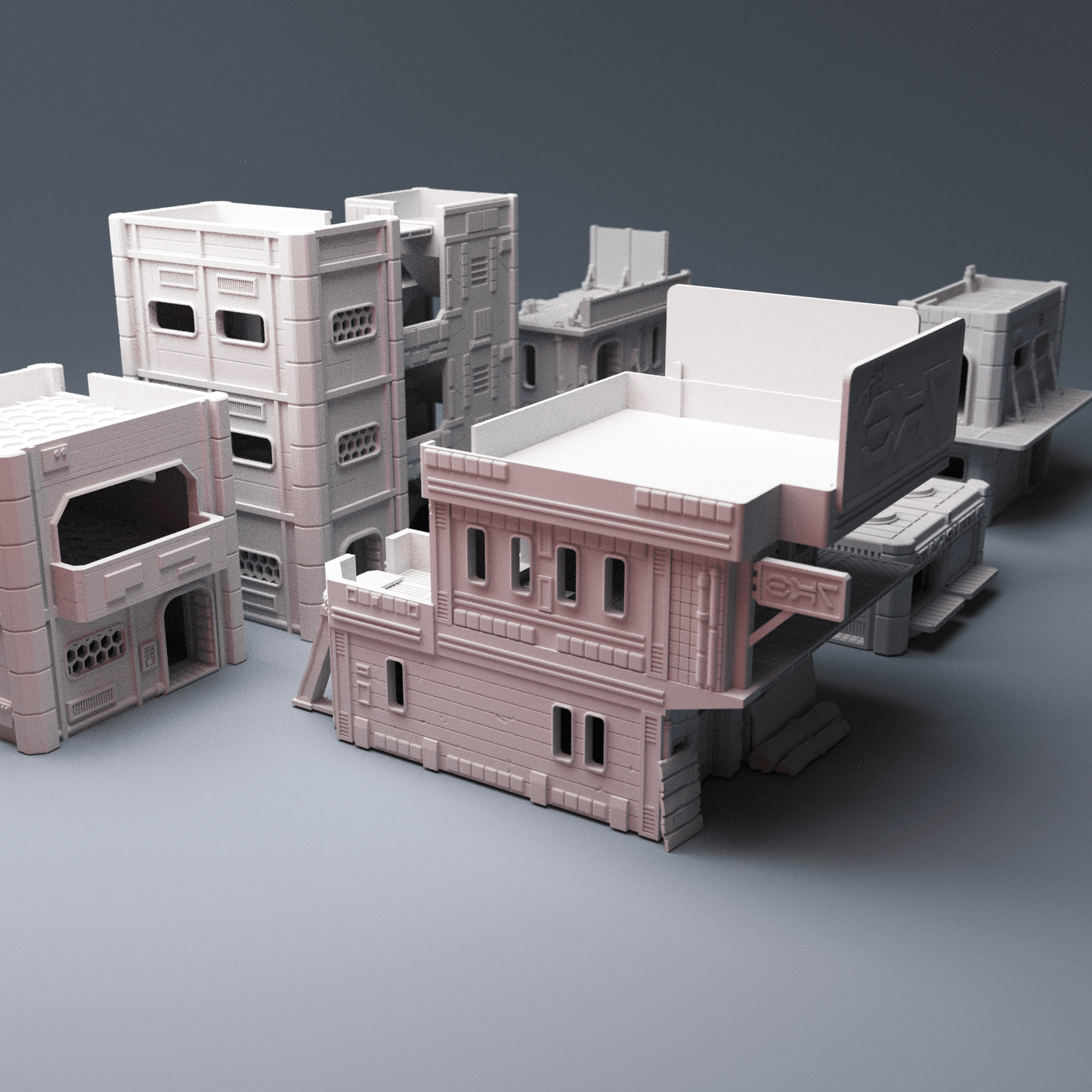 MidRim City Phase 2 Bundle – 6 Sci-Fi Buildings with Interiors (28mm/34mm) - Northern Foundry