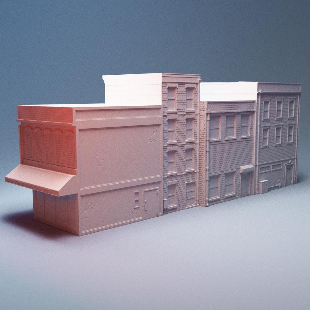 Modern City Block Terrain Set – 4 Hell's Kitchen Storefronts (28mm/32mm/40mm) - Northern Foundry