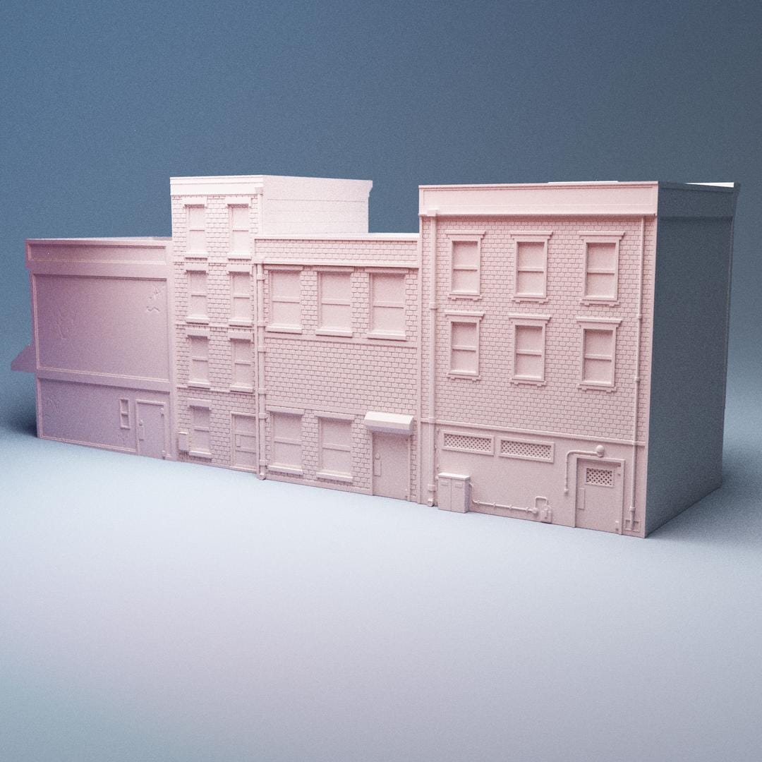 Modern City Block Terrain Set – 4 Hell's Kitchen Storefronts (28mm/32mm/40mm) - Northern Foundry