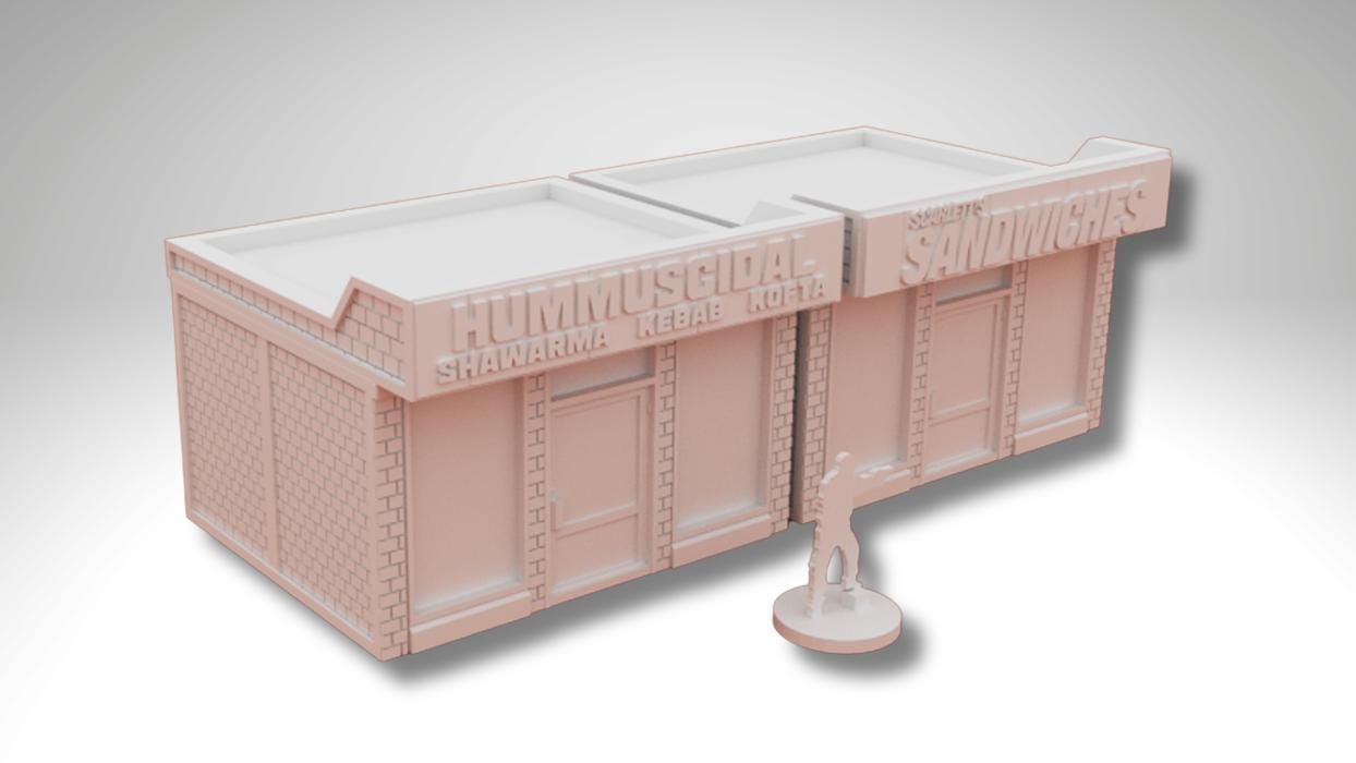 Modern Storefront Terrain Bundle – 8 Buildings + Taco Truck (28mm/32mm/40mm) - Northern Foundry