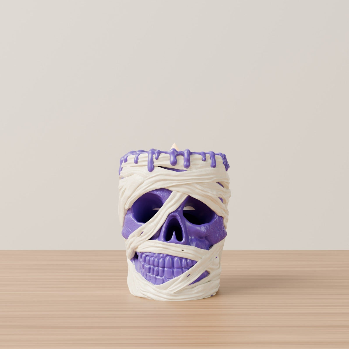 Mummy Skull Tealight Holder – Bandage-Wrapped Skull Halloween Candle Holder - Northern Foundry