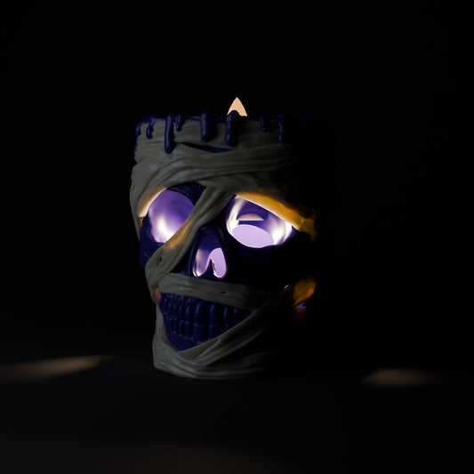 Mummy Skull Tealight Holder – Bandage-Wrapped Skull Halloween Candle Holder - Northern Foundry
