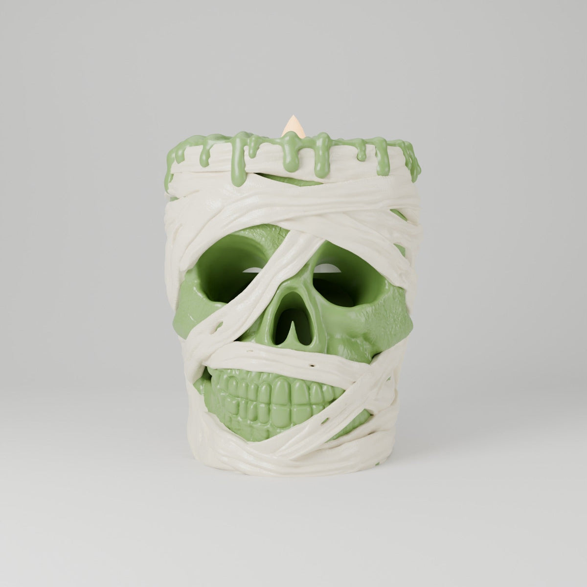Mummy Skull Tealight Holder – Bandage-Wrapped Skull Halloween Candle Holder - Northern Foundry