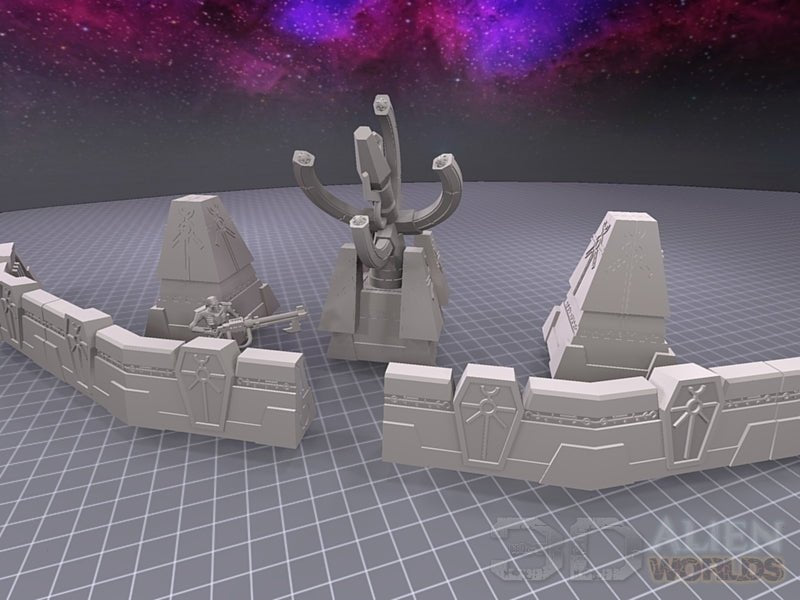 Necrontyr Walls & Defenses Bundle – Alien Fortification Terrain (28mm/32mm/40mm) - Northern Foundry