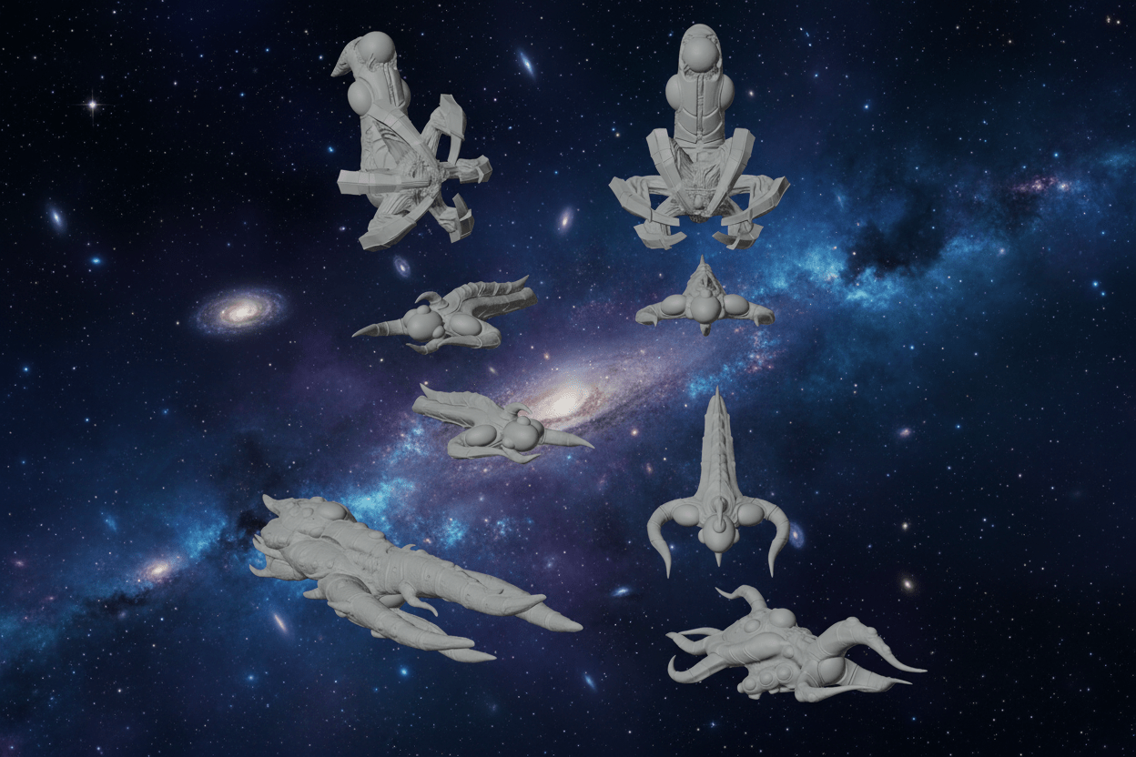 1:128 Alien Sci-Fi Fleet | Oq'Uiar Rift Armada (8 Ships) – Northern Foundry