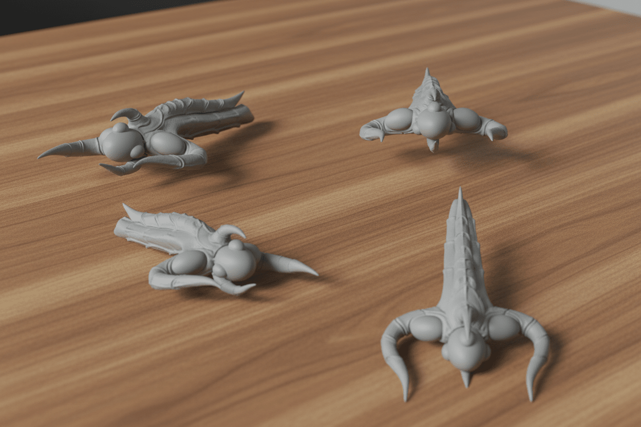 Oq'Uiar Rift Armada — Asymmetrical Alien Spaceships — "The Many" Sci-Fi Fleet — 1:128 Scale Miniatures — 8 Unit Bundle