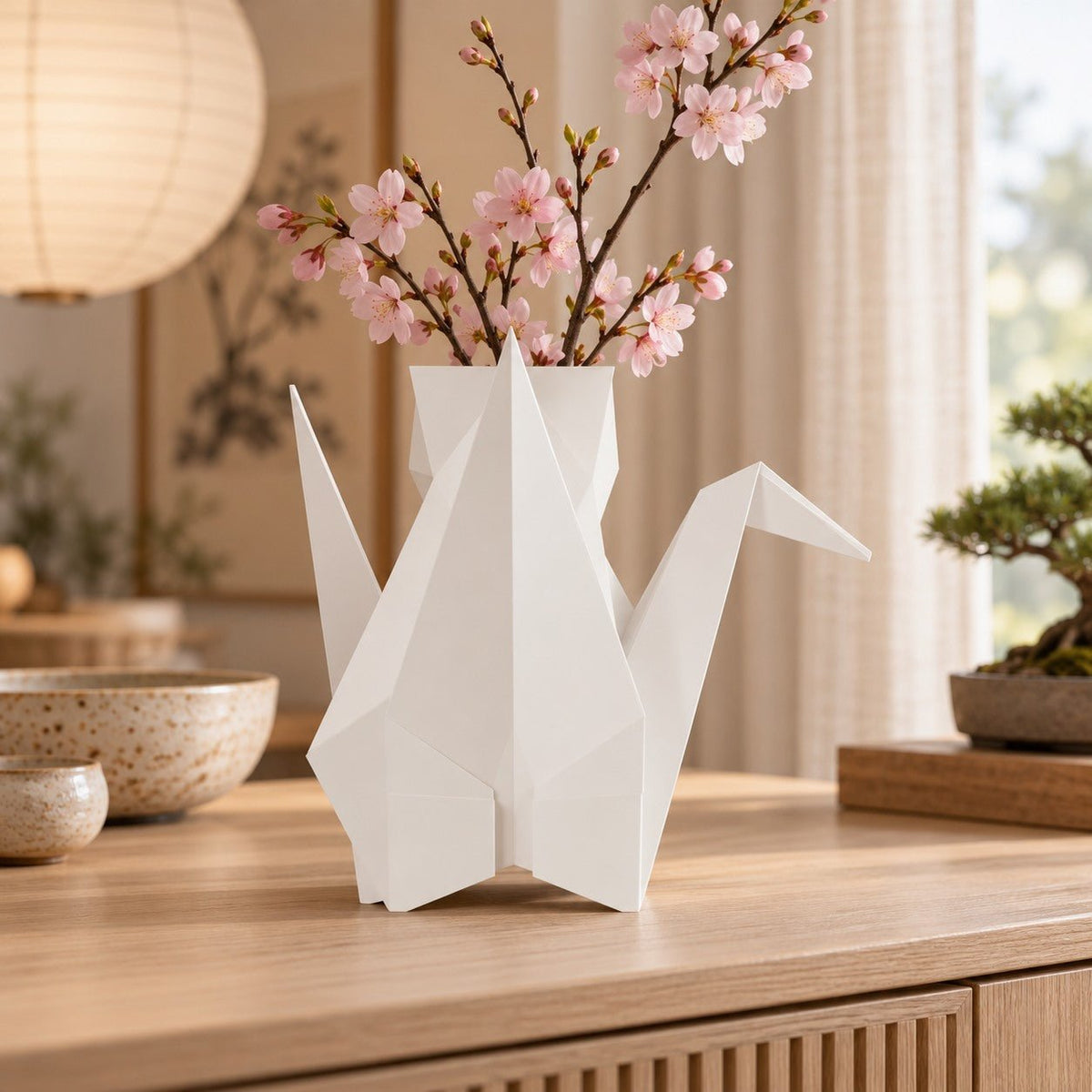 Origami Crane Vase – Geometric Folded Paper Crane Vase - Northern Foundry