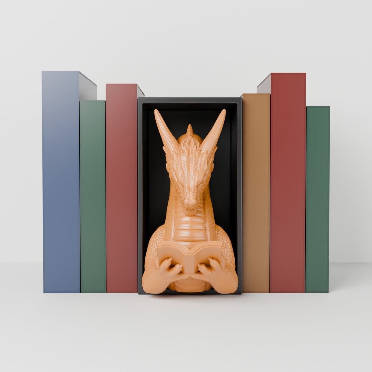 Reading Dragon Book Nook – Dragon Reading a Book in a Bookshelf Insert - Northern Foundry