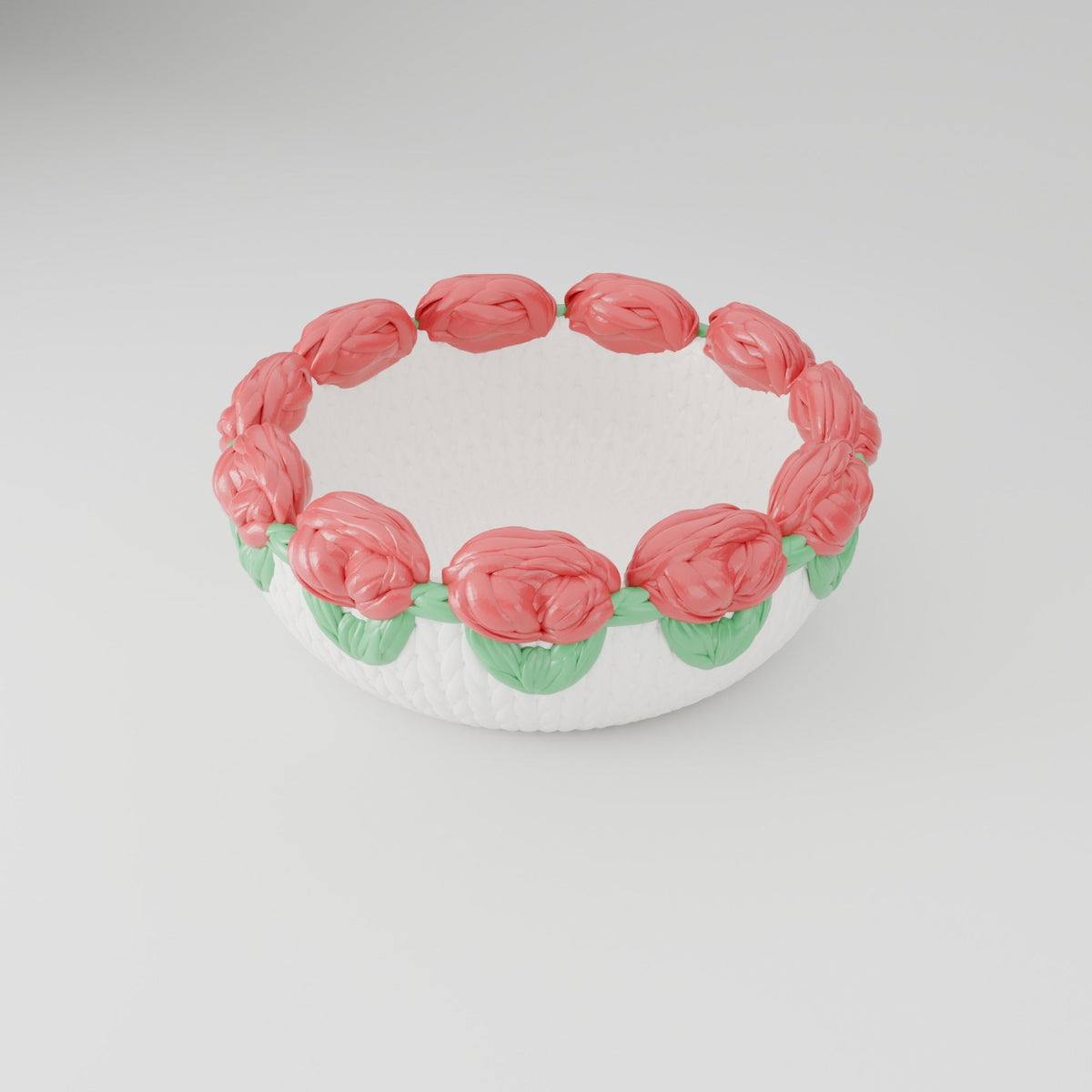 Rose Basket Bowl – Knit-Texture Bowl with Red Rose Rim - Northern Foundry
