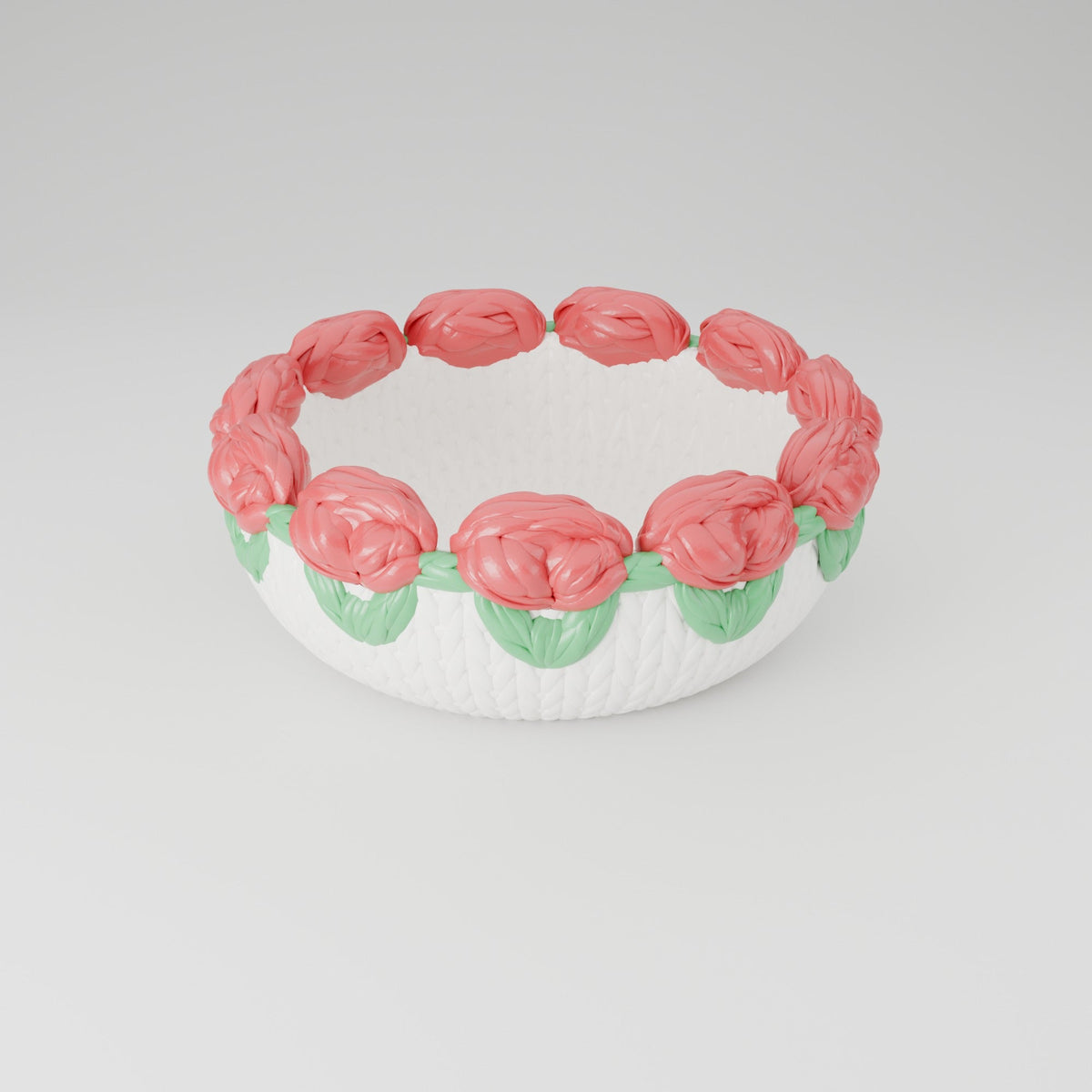 Rose Basket Bowl – Knit-Texture Bowl with Red Rose Rim - Northern Foundry