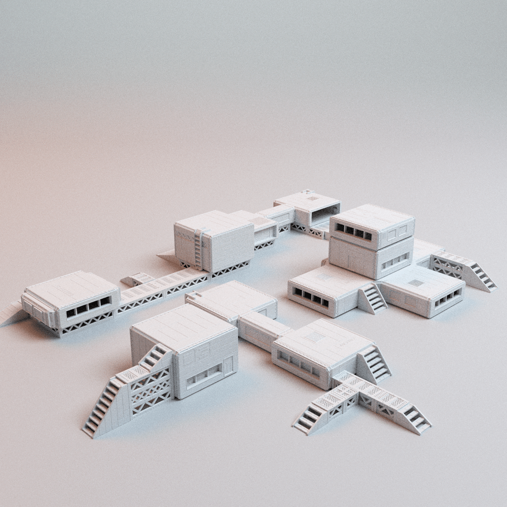 Sci - Fi Forward Base Terrain Set – Modular Outpost, Landing Pad & Comms Tower (28mm/32mm/40mm) - Northern Foundry