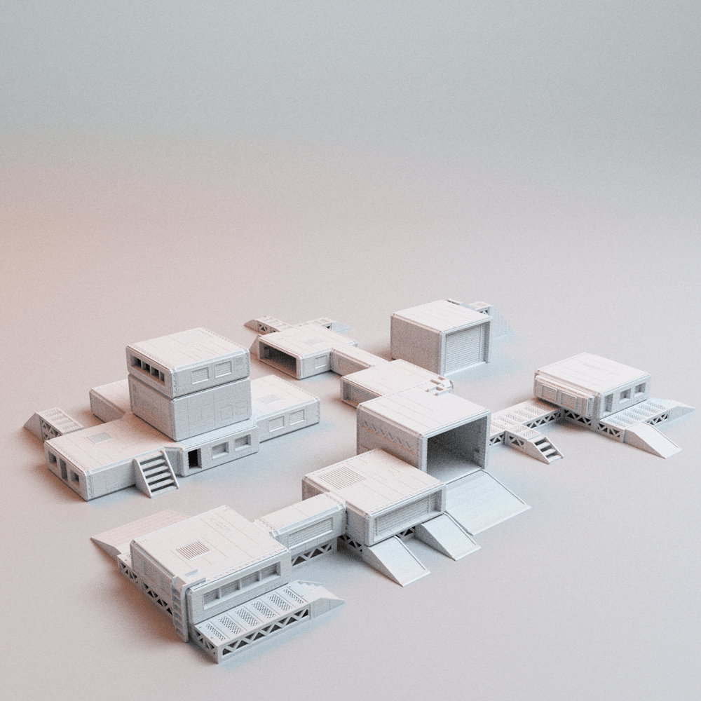 Sci - Fi Forward Base Terrain Set – Modular Outpost, Landing Pad & Comms Tower (28mm/32mm/40mm) - Northern Foundry
