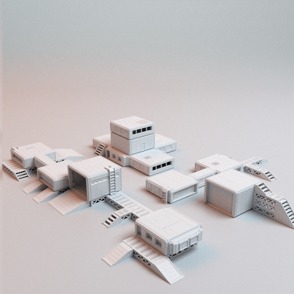 Sci - Fi Forward Base Terrain Set – Modular Outpost, Landing Pad & Comms Tower (28mm/32mm/40mm) - Northern Foundry