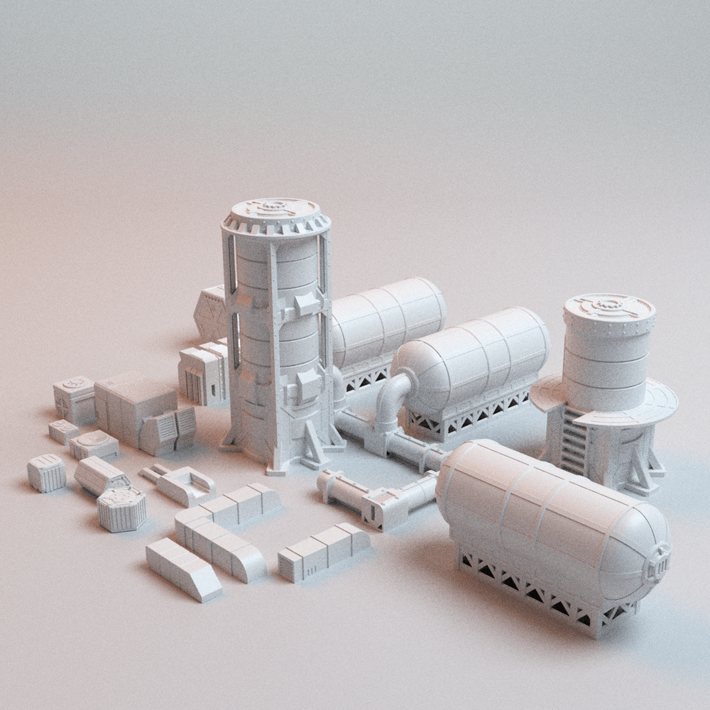Sci - Fi Forward Base Terrain Set – Modular Outpost, Landing Pad & Comms Tower (28mm/32mm/40mm) - Northern Foundry