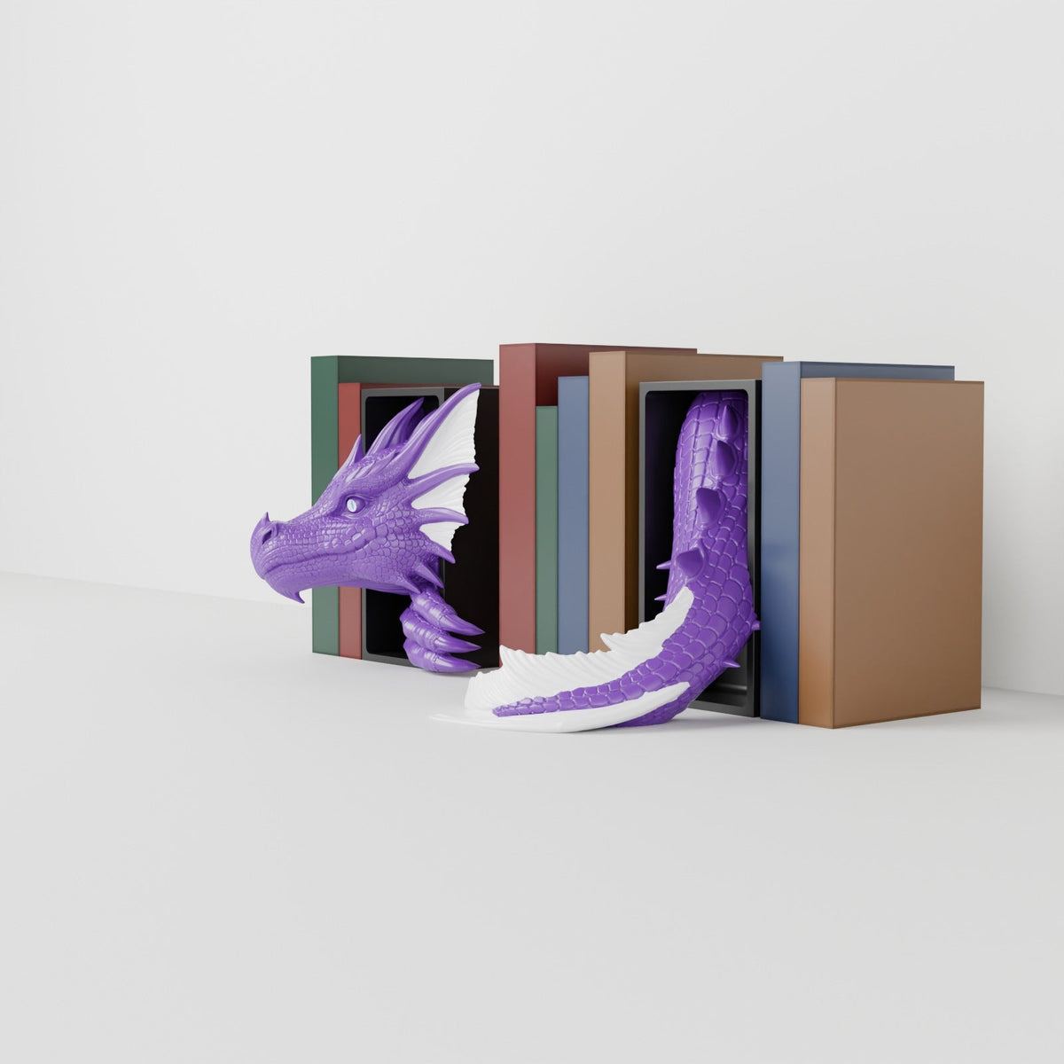 Sea Dragon Book Nook – Finned Dragon Head or Tail Bursting from Your Bookshelf - Northern Foundry