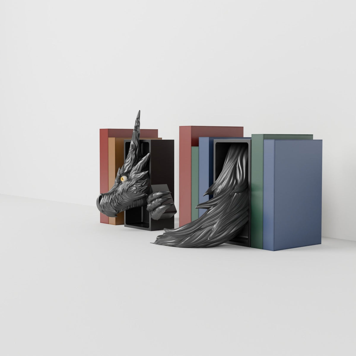 Shadow Dragon Book Nook – Black Dragon Head or Tail Bursting from Your Bookshelf - Northern Foundry