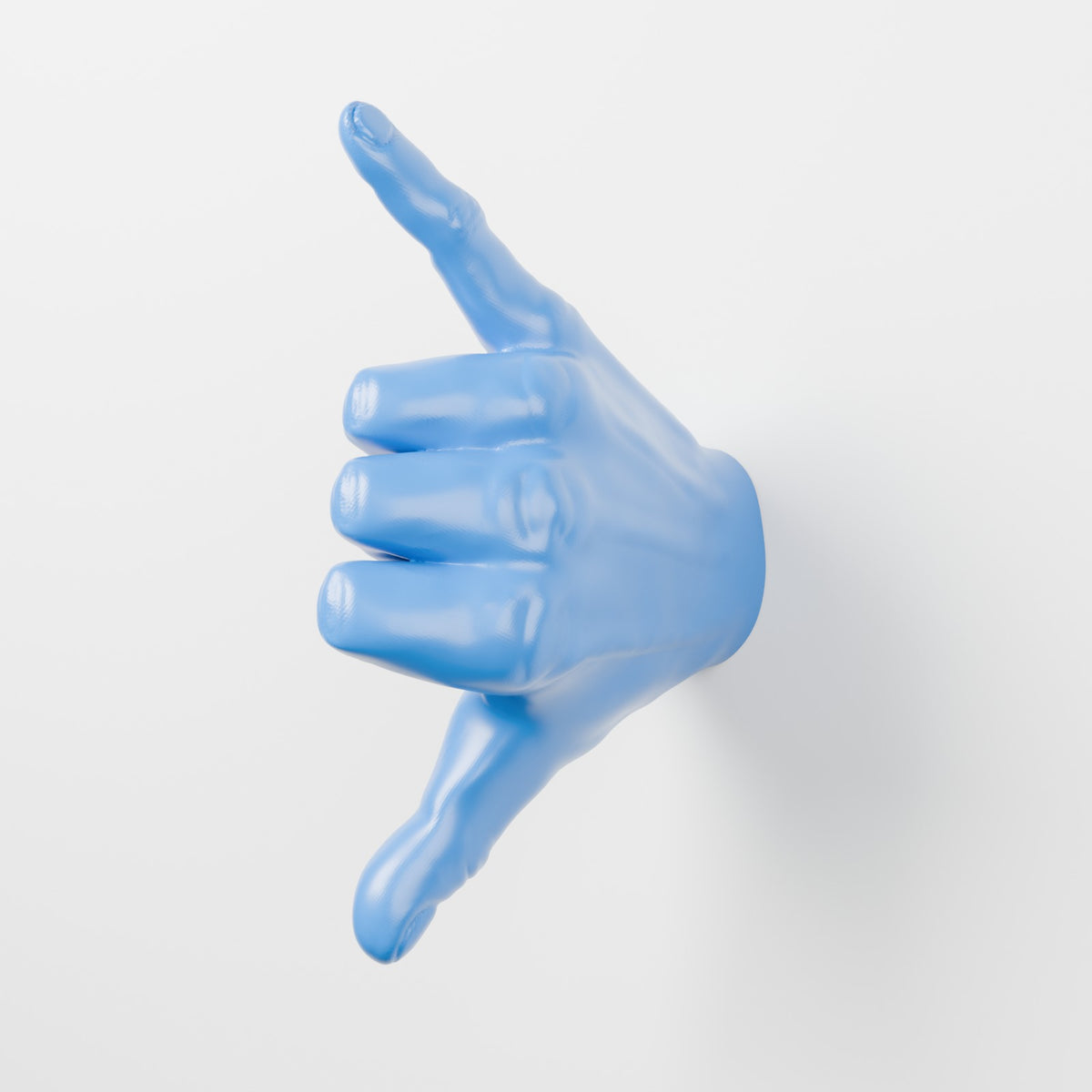 Shaka hand wall mount vertical ocean blue on white wall three quarter