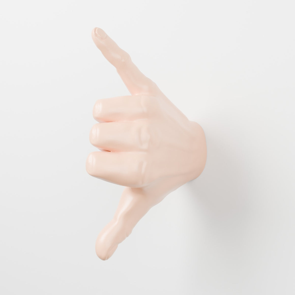 Shaka hand wall mount vertical peach on white wall three quarter