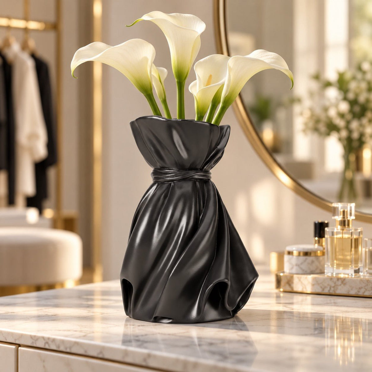 Silk Dress Vase – Sculptural Draped Satin Flower Vase - Northern Foundry
