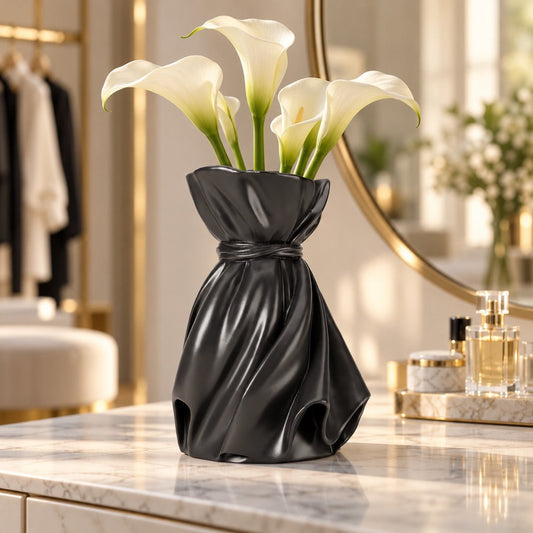 Silk Dress Vase – Sculptural Draped Satin Flower Vase - Northern Foundry