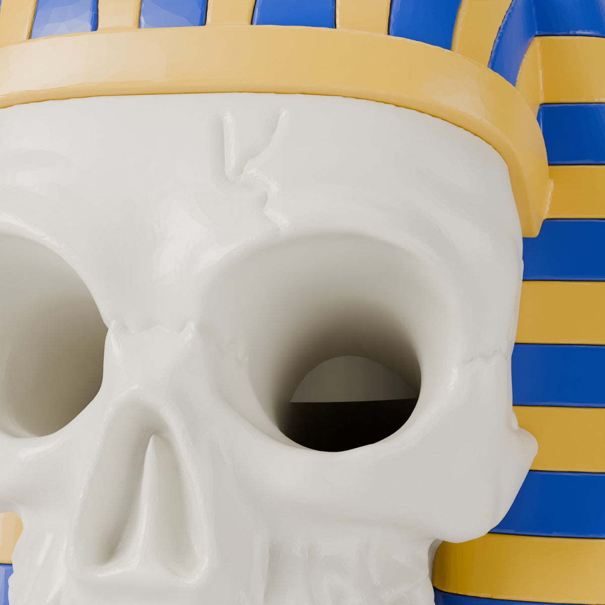 Skull pharaoh tealight holder lapis blue and gold detail close up
