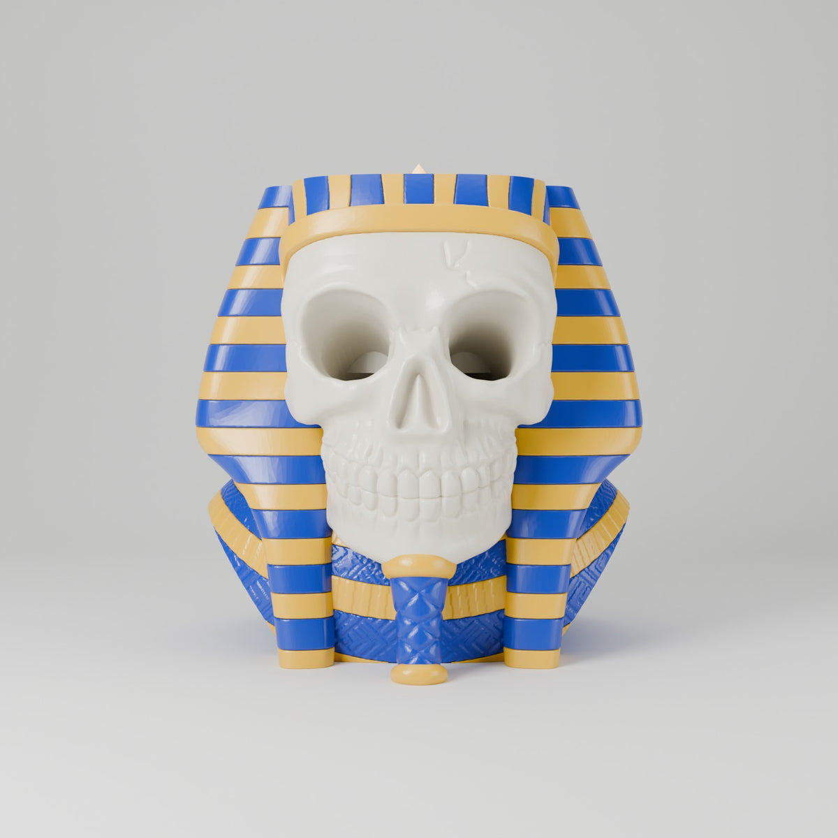 Skull pharaoh tealight holder lapis blue and gold front view