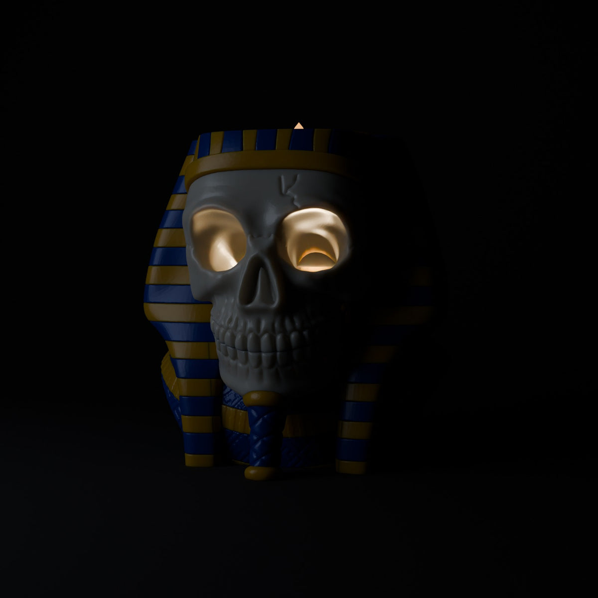 Skull pharaoh tealight holder lapis blue and gold warm glow
