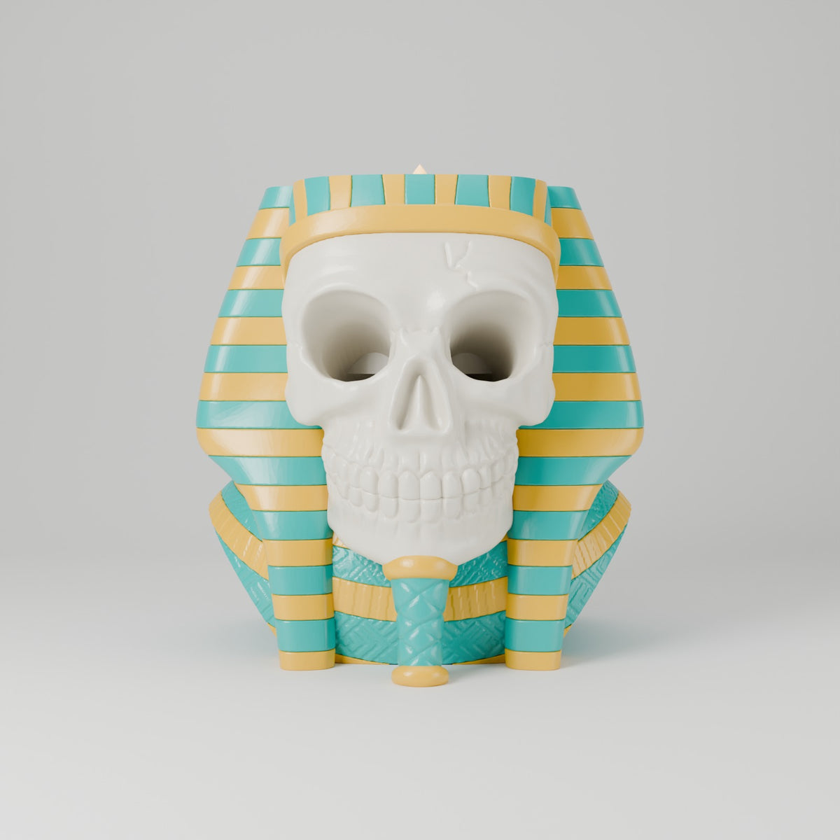 Skull pharaoh tealight holder turquoise and gold