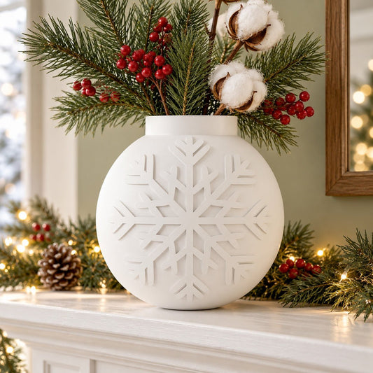 Snowflake Sphere Wall Vase – Flat-Back Bauble Vase with Raised Snowflake - Northern Foundry