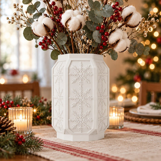 Snowflake Vase – Octagonal Winter Flower Vase with Raised Snowflakes - Northern Foundry